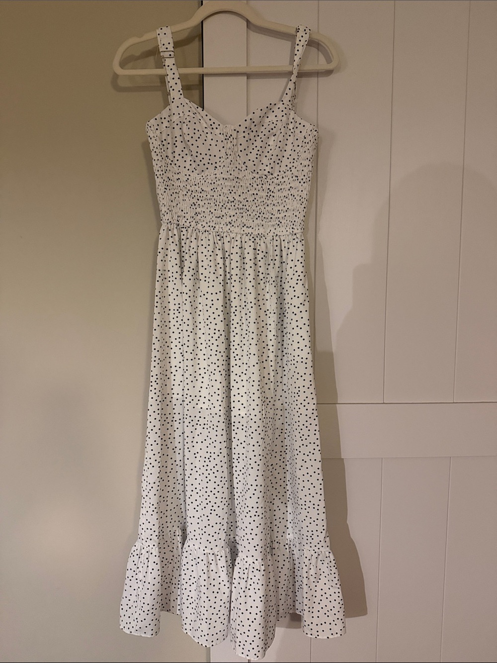 Vici Anamaria Polka Dot Corset Midi White Lined Dress